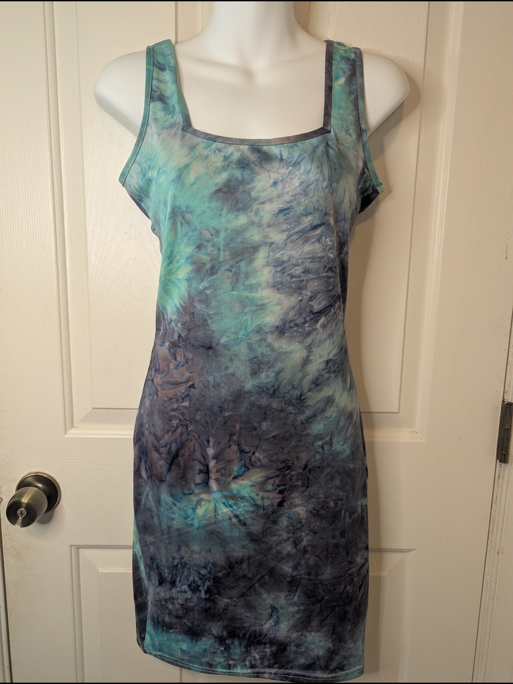 Ellie & Kate Tie Dye Bodycon Tank‎ Mini Dress - Size Small (S) - Teal Blue Grey